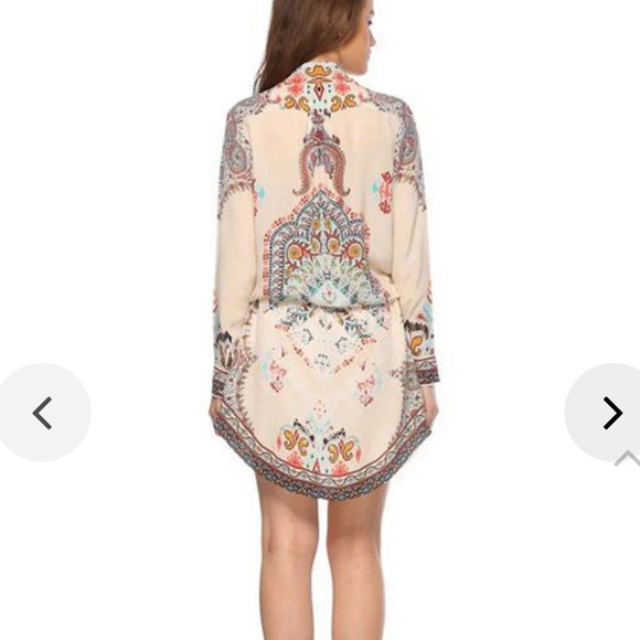 NWOT Rococo Sand Paisley Carpet Tunic Dress 100% Silk with Beaded Detail Size XS - Picture 5 of 12